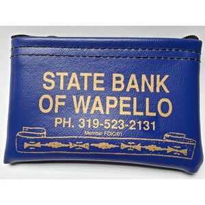 Vintage State Bank of Wapello Mini Zip Bank Deposit Money Bag Coin Purse